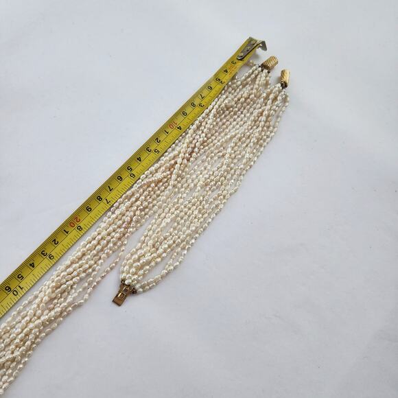 Genuine rice Pearl 10 strand Choker Necklace & Bracelet Set Vintage Old Money - Picture 7 of 9